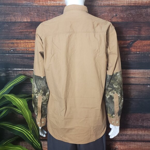 Columbia Top Mens Large Button Up Shirt Hunting Shooting Camo Patch Brown - Picture 3 of 8